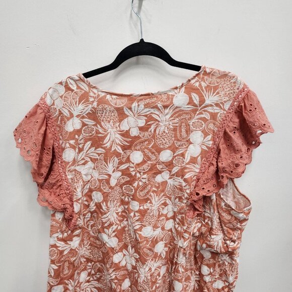 LC Lauren Conrad Womens BOHO Top Size 4X Coral Tropical Print Flutter Sleeve - Picture 10 of 10